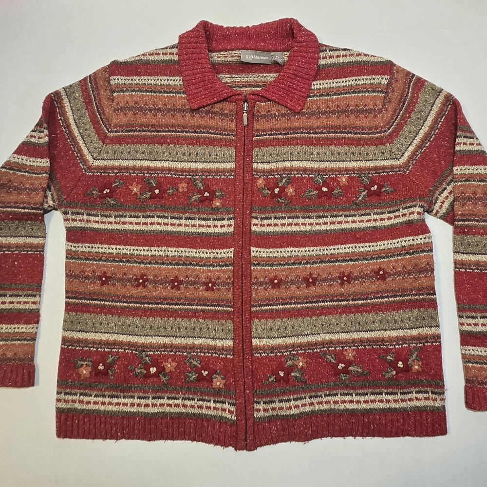 Colorful Craft&Barrow Striped Zip-Up Sweater